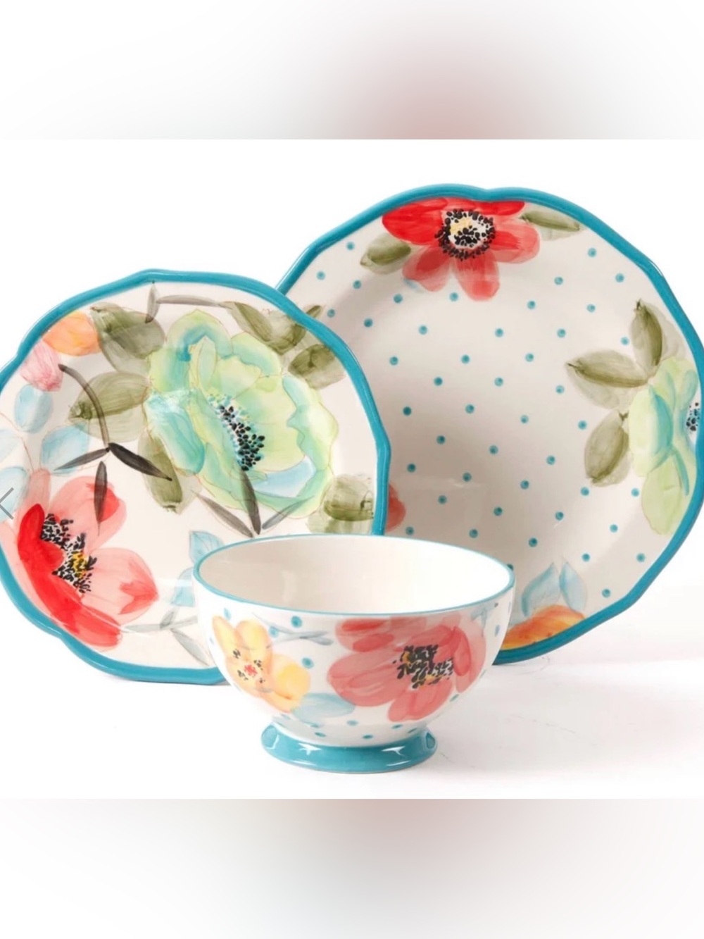 NWOT The Pioneer Woman Vintage Bloom 12-Piece Dinnerware Set, Turquoise Set #1